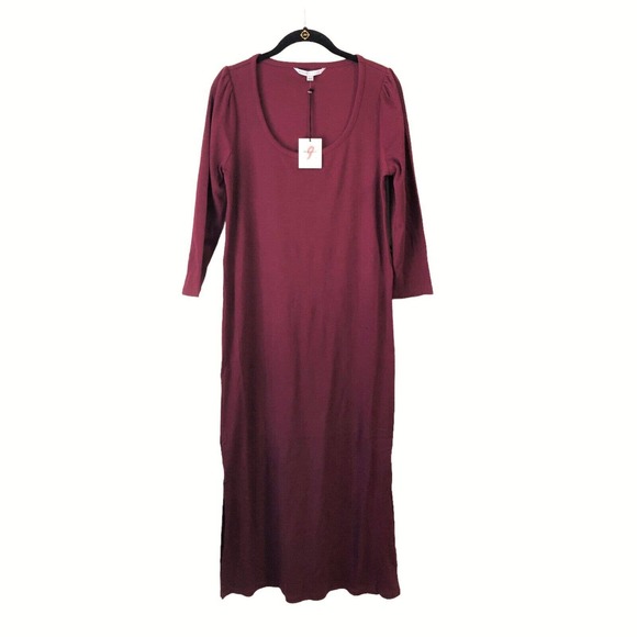 NEW The Nines by Hatch Ribbed Jersey Knit Maternity Dress Midi 3/4 Slv Wine Sz L - Picture 3 of 7